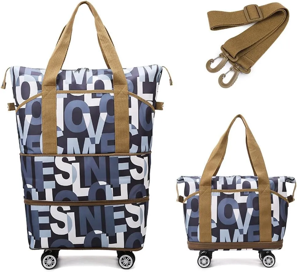 Rolling Duffle Bag Expandable Travel Bag with Detachable Wheels Letter Pattern Foldable Carry On Bag Wheeled Weekend Bag, 517HTY59KU13O