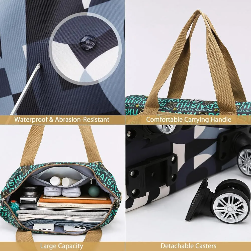 Rolling Duffle Bag Expandable Travel Bag with Detachable Wheels Letter Pattern Foldable Carry On Bag Wheeled Weekend Bag, 517HTY59KU13O