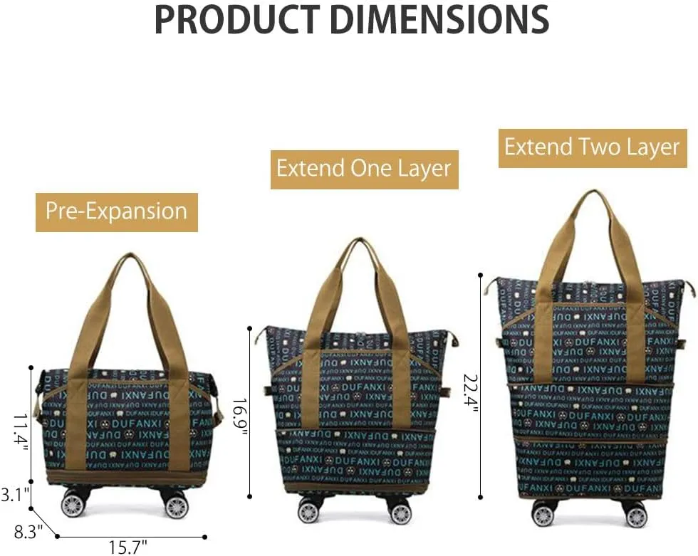 Rolling Duffle Bag Expandable Travel Bag with Detachable Wheels Letter Pattern Foldable Carry On Bag Wheeled Weekend Bag, 517HTY59KU13O
