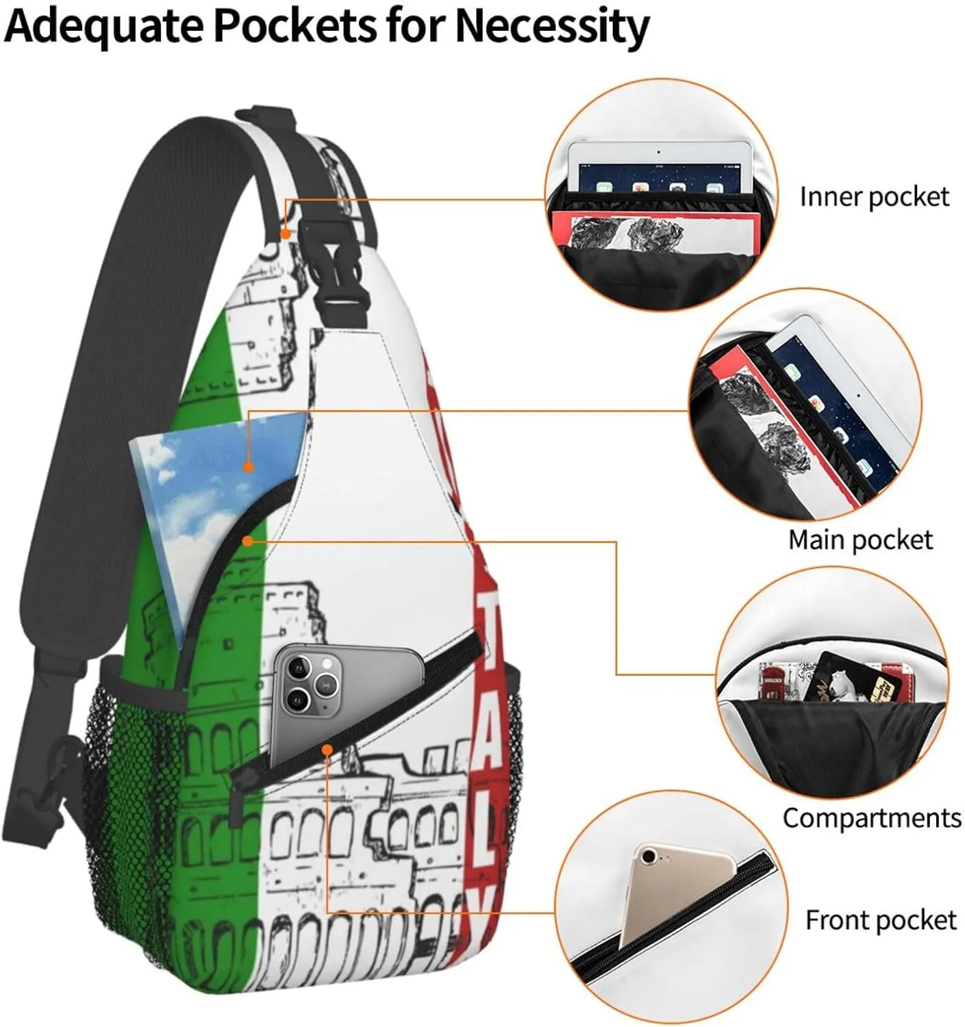 Roman Colosseum Italian Crossbody Backpack Dachshunds Dog Chest Bag Lightweight One Strap Backpack Multipurpose Travel Hiking For Men Women