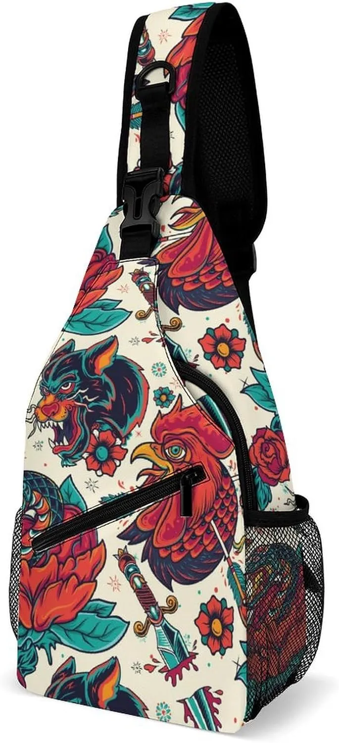 Roosters Sling Backpack Man Womens Crossbody Backpack Chest Bag Running Daypack Travel Bag Small Cross Body Bags Sports Backpacks