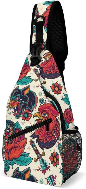 Roosters Sling Backpack Man Womens Crossbody Backpack Chest Bag Running Daypack Travel Bag Small Cross Body Bags Sports Backpacks