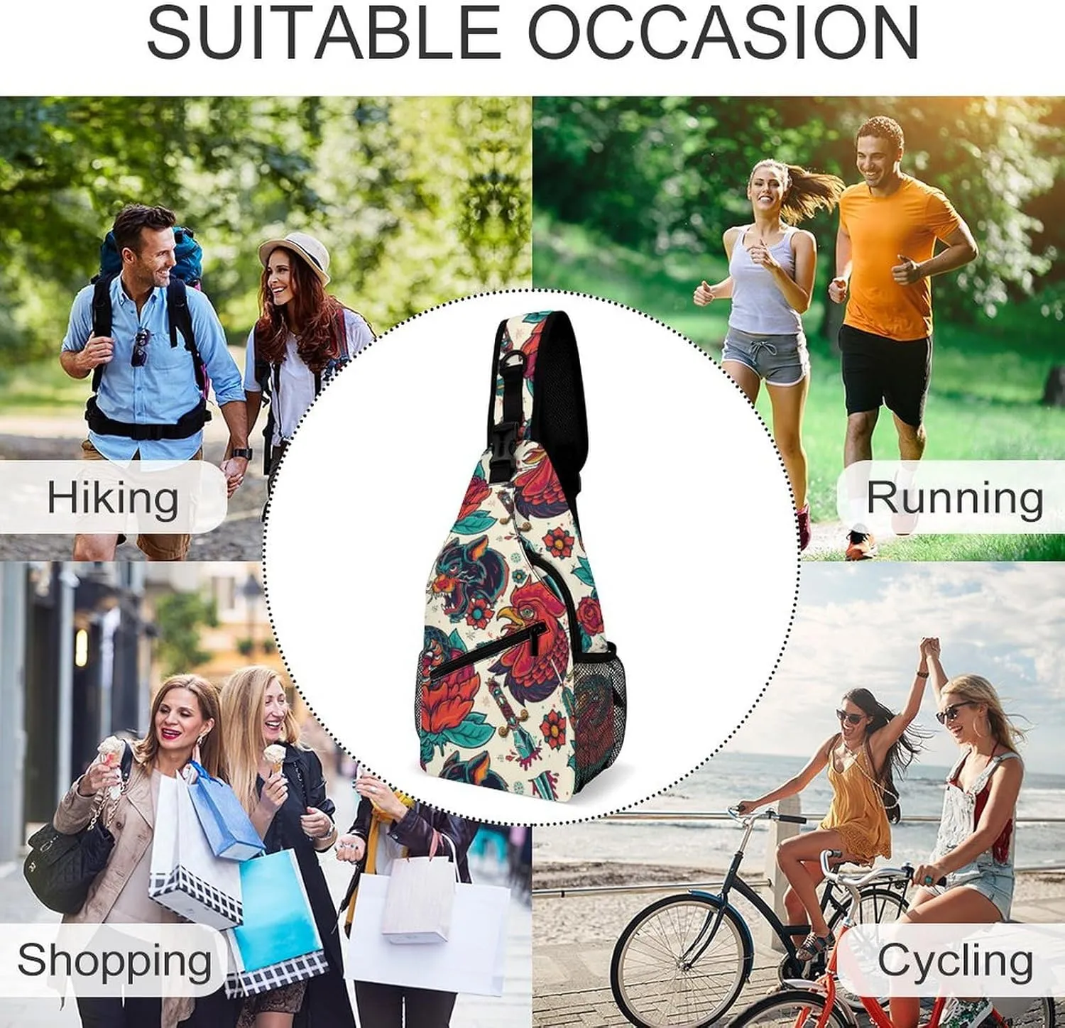 Roosters Sling Backpack Man Womens Crossbody Backpack Chest Bag Running Daypack Travel Bag Small Cross Body Bags Sports Backpacks