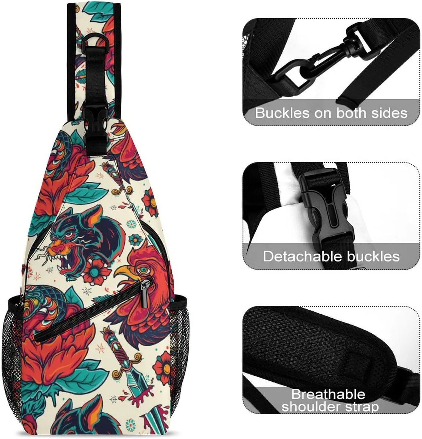 Roosters Sling Backpack Man Womens Crossbody Backpack Chest Bag Running Daypack Travel Bag Small Cross Body Bags Sports Backpacks