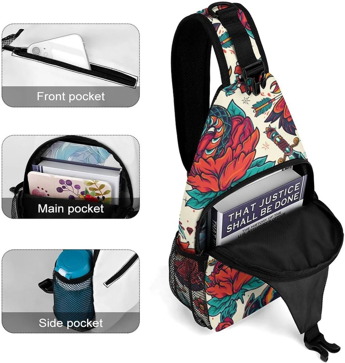 Roosters Sling Backpack Man Womens Crossbody Backpack Chest Bag Running Daypack Travel Bag Small Cross Body Bags Sports Backpacks