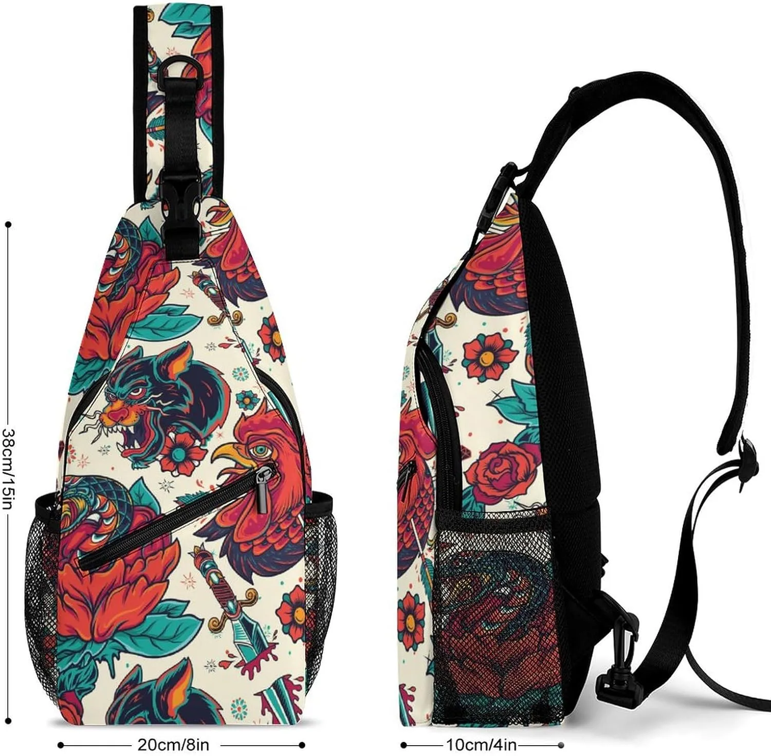Roosters Sling Backpack Man Womens Crossbody Backpack Chest Bag Running Daypack Travel Bag Small Cross Body Bags Sports Backpacks