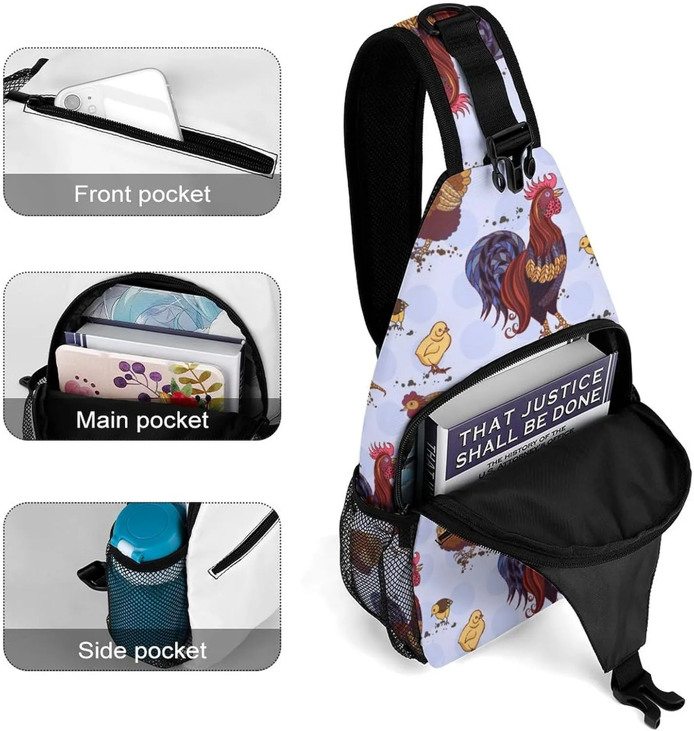 Roosters Sling Backpack Mans Woman Crossbody Backpack Chest Bag Cycling Daypack Hiking Bag Casual Daypacks Leisure Backpacks