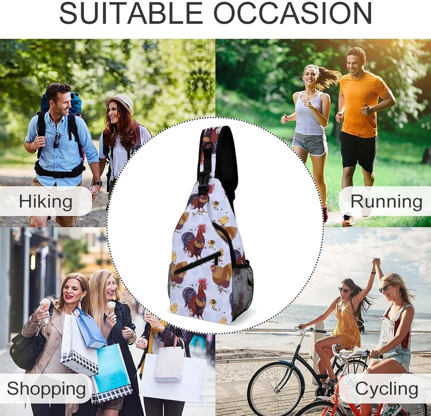 Roosters Sling Backpack Mans Woman Crossbody Backpack Chest Bag Cycling Daypack Hiking Bag Casual Daypacks Leisure Backpacks