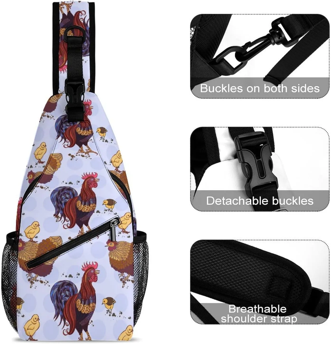 Roosters Sling Backpack Mans Woman Crossbody Backpack Chest Bag Cycling Daypack Hiking Bag Casual Daypacks Leisure Backpacks