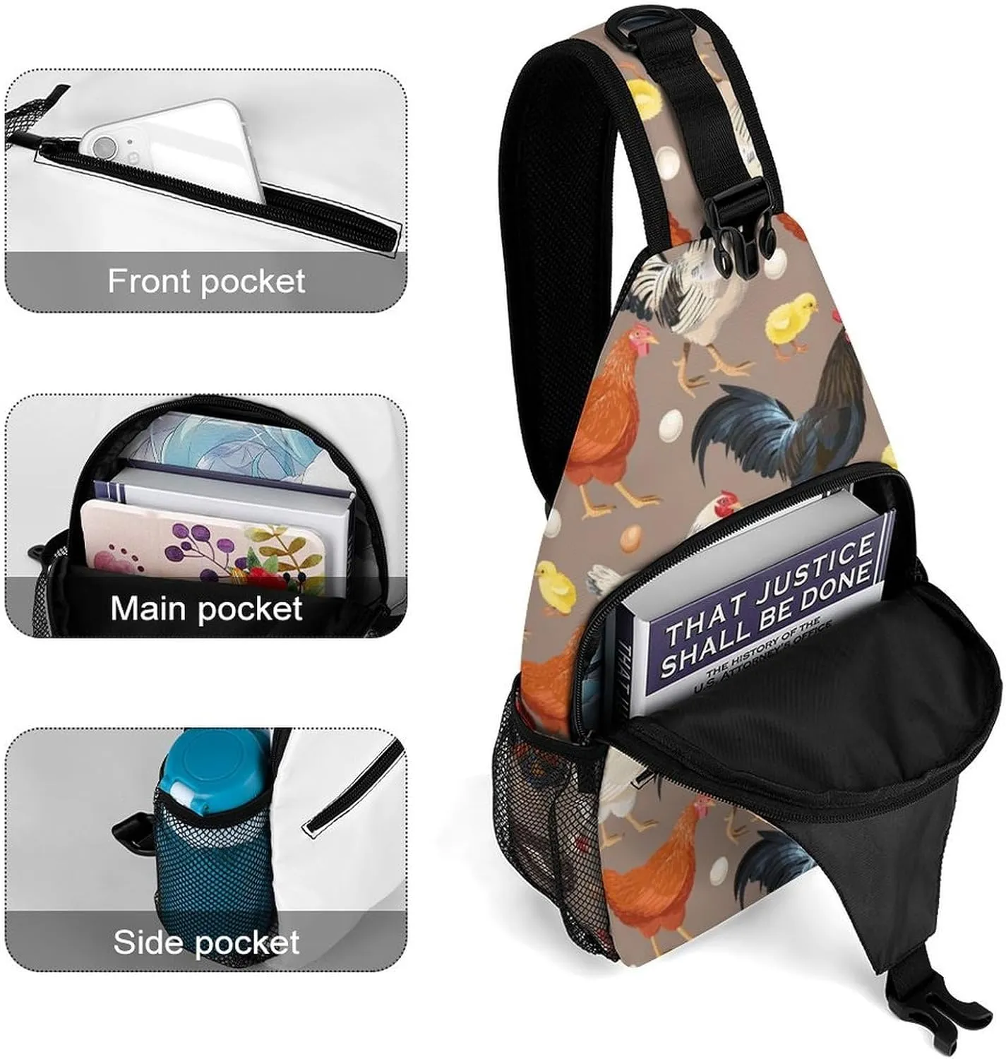 Roosters Sling Backpack Men Women Crossbody Backpack Chest Bag Running Daypack Travel Bag Casual Daypacks Sports Backpacks