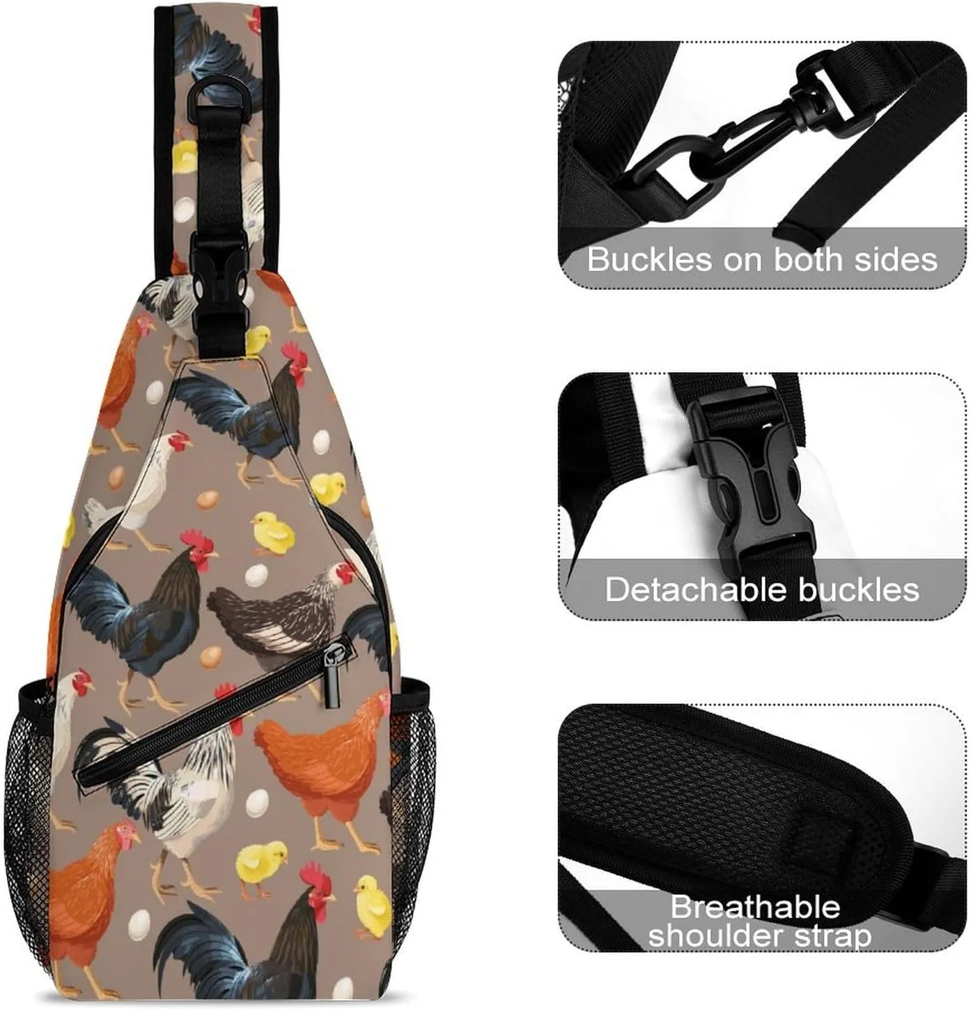 Roosters Sling Backpack Men Women Crossbody Backpack Chest Bag Running Daypack Travel Bag Casual Daypacks Sports Backpacks