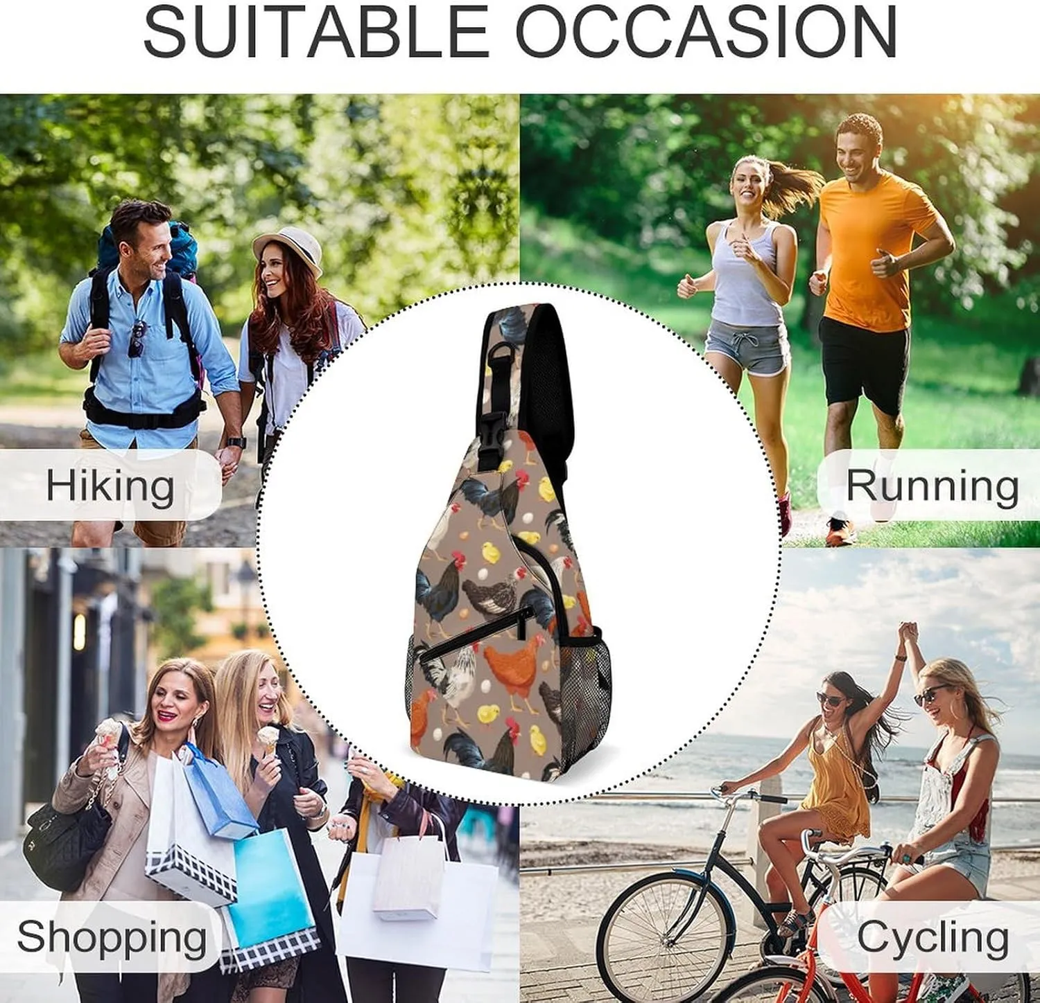 Roosters Sling Backpack Men Women Crossbody Backpack Chest Bag Running Daypack Travel Bag Casual Daypacks Sports Backpacks