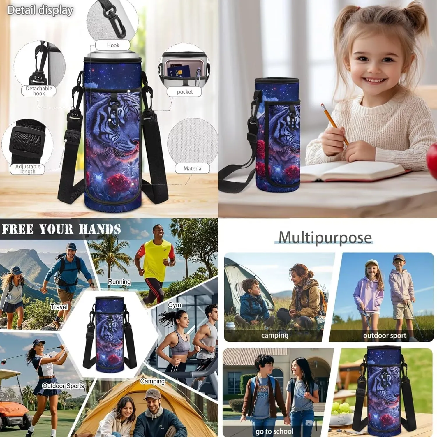 Rose Tiger Kids School Backpack for Boys 5th Grade 4-in-1 Teenage Backpacks for Boys Bookbag with Lunch Box Pencil Case Bottle Sleeve Lightweight Elementary School Bags for Kids