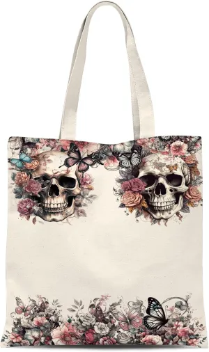 Roses and Skulls Canvas Bag,Shopping Bags for Groceries,Grocery Bags,Beach Bag,Canvas Tote Bag,Birthday Gift