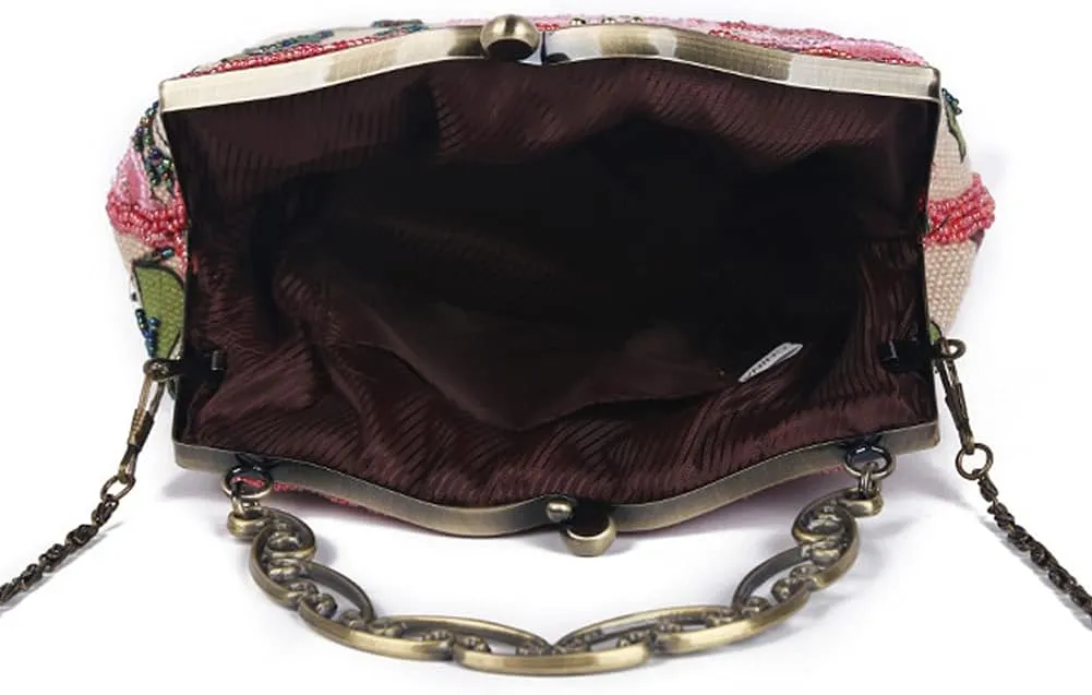ROUROU Retro Hollow Handbag for Women Linen Shoulder Bag Evening Clutch Bag Kiss Lock Crossbody Bag Wedding Purse