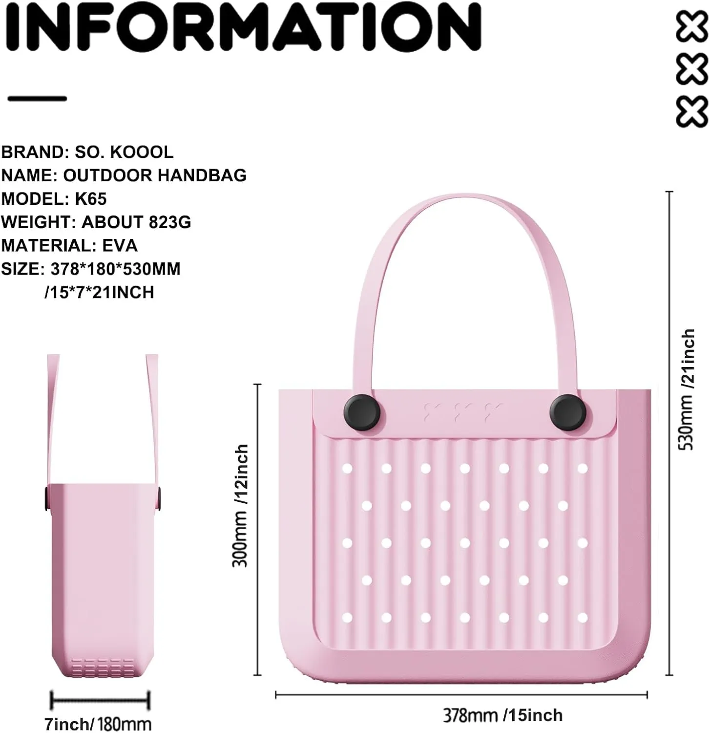 Rubber Beach Bag EVA Lightweight Waterproof Outdoor Tote Bag Washable Open Handbag for Beach Boat Pool Work Sports Gym Travel