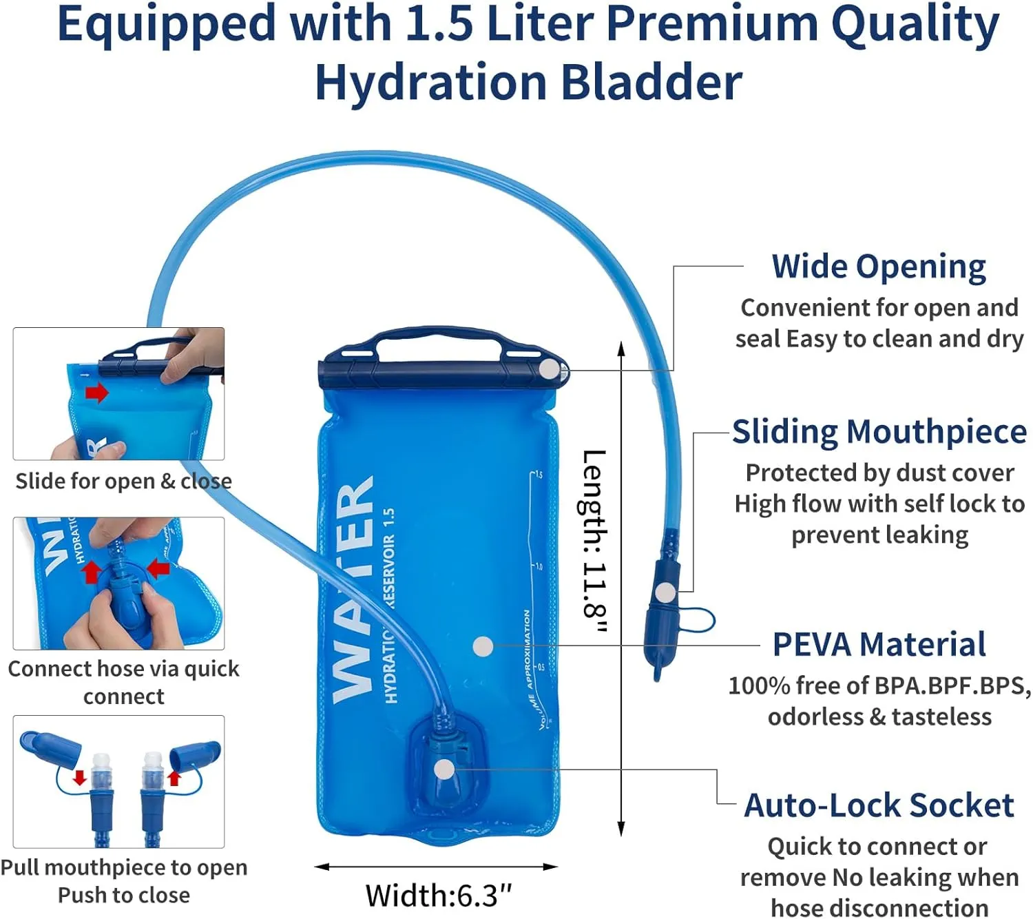 Running Backpack, Hydration Backpack, with 1.5L Water Bag, Suitable for Hiking, Cross-Country, Marathon, Triathlon, Suitable for Both Men and Women
