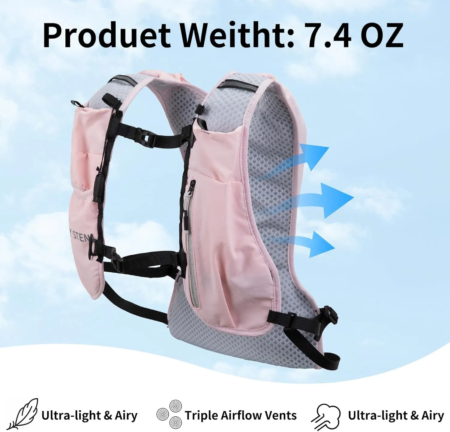 Running Backpack, Hydration Backpack, with 1.5L Water Bag, Suitable for Hiking, Cross-Country, Marathon, Triathlon, Suitable for Both Men and Women