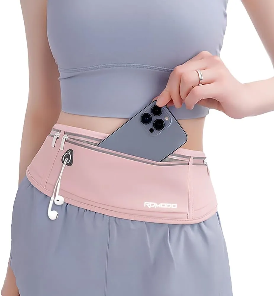 Running Belt Fanny Pack for Women，Water Resistant Large Capacity Waist Pack for iPhone 16 15 14 13 Samsung，Lightweight Running Phone Holder，Slim Money Belt Running Pouch for Hiking Outdoor Pink