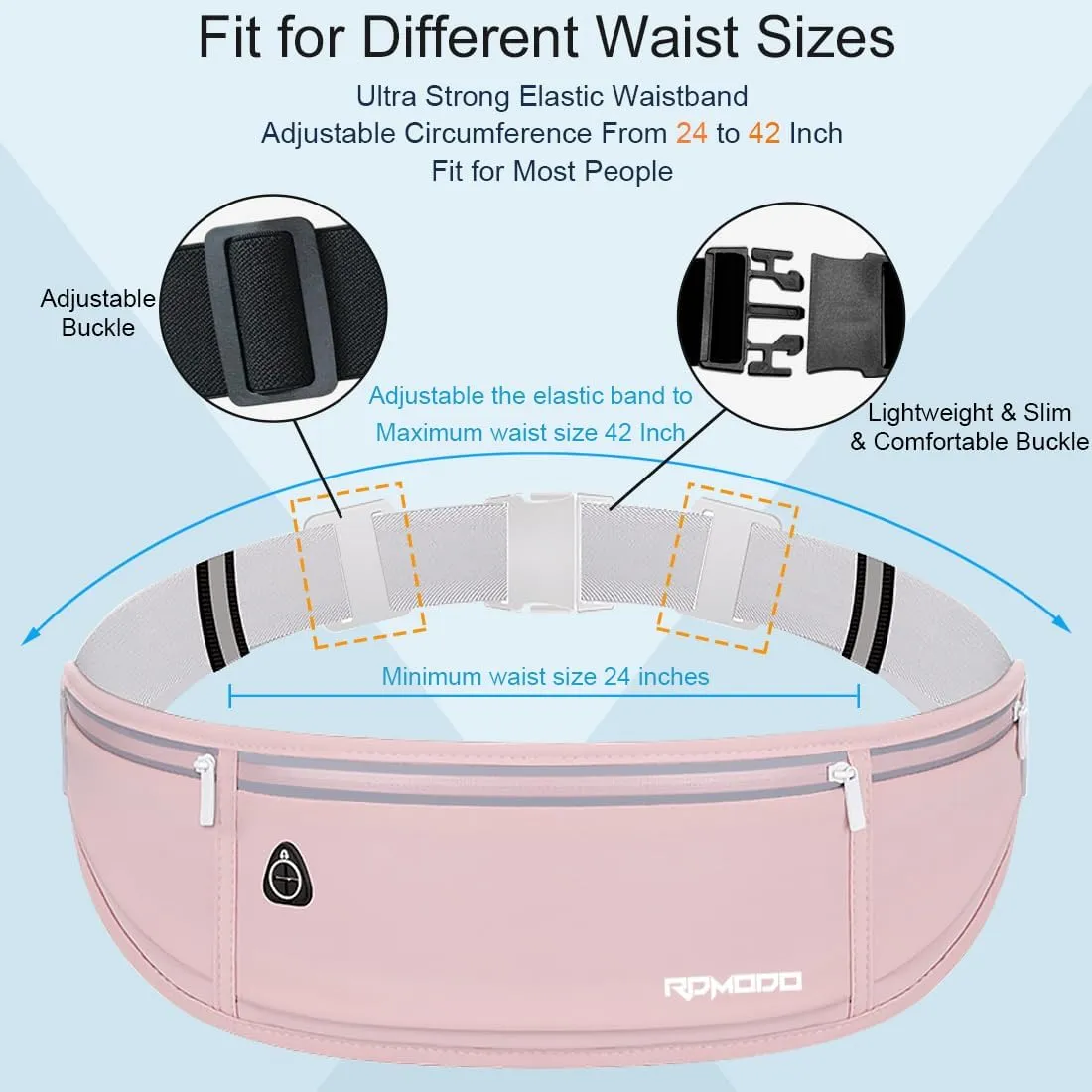 Running Belt Fanny Pack for Women，Water Resistant Large Capacity Waist Pack for iPhone 16 15 14 13 Samsung，Lightweight Running Phone Holder，Slim Money Belt Running Pouch for Hiking Outdoor Pink