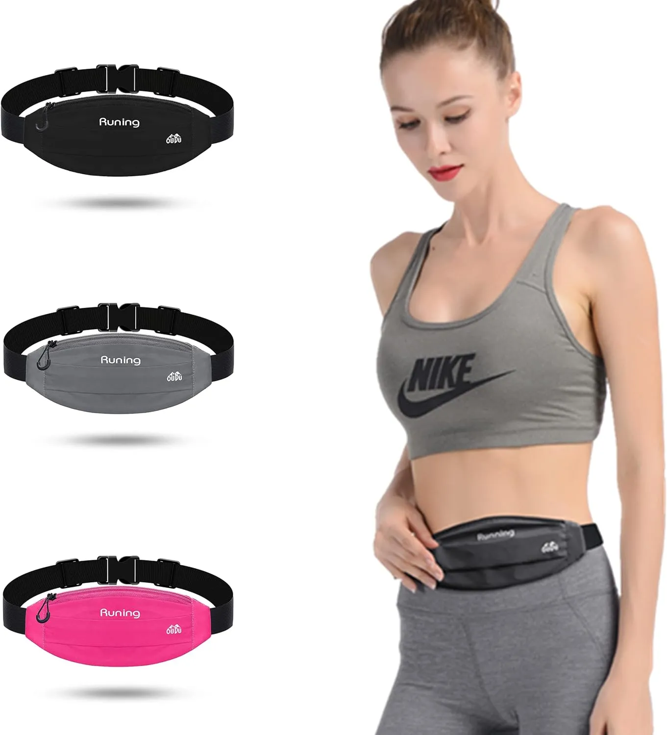 Running Belt Waist Pack - Running Fanny Pack for Women & Men - Hiking Cycling Workout Belt Bag - Whole Bag Reflective Runner Pouch - Waterproof Cell Phone Holder Rosy