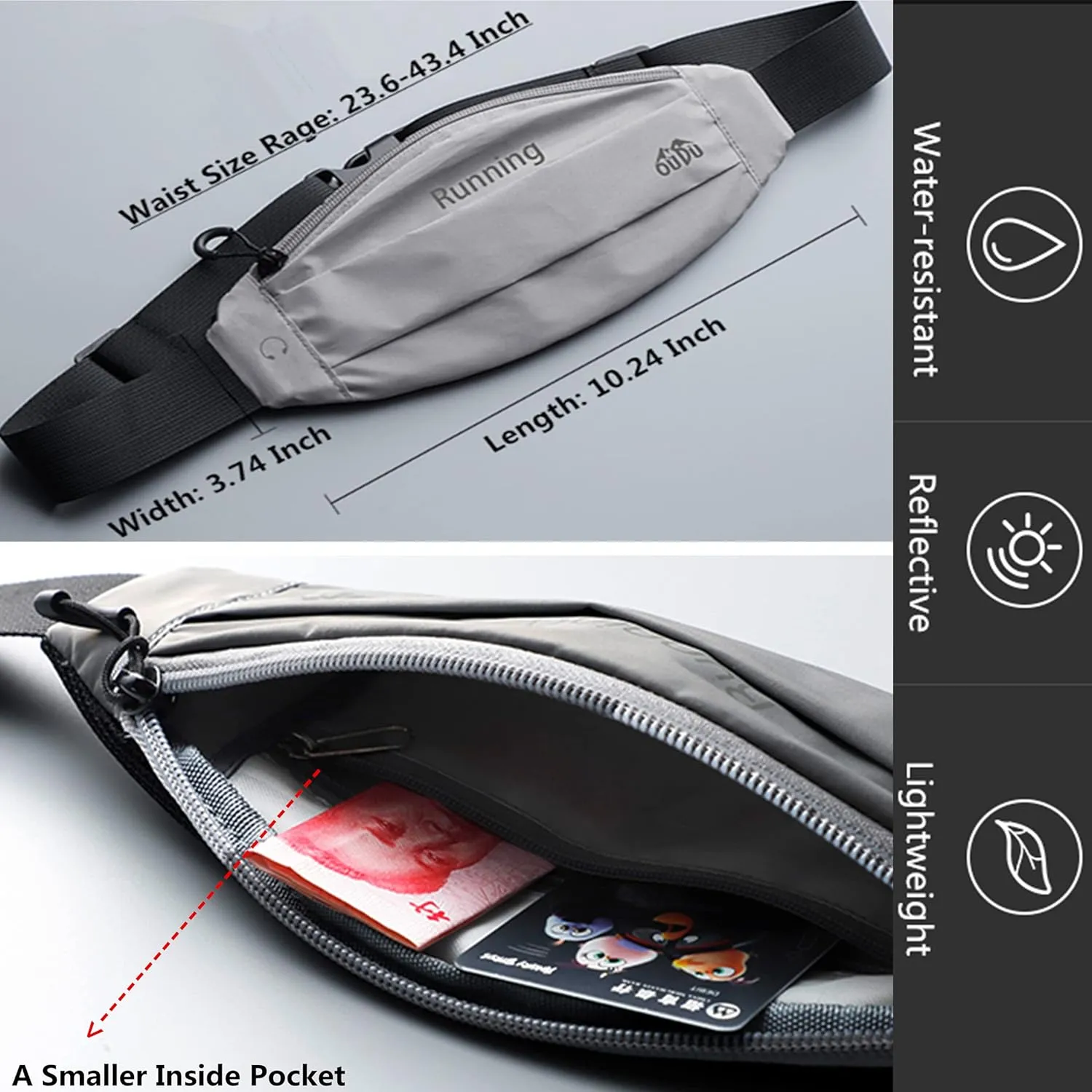 Running Belt Waist Pack - Running Fanny Pack for Women & Men - Hiking Cycling Workout Belt Bag - Whole Bag Reflective Runner Pouch - Waterproof Cell Phone Holder Rosy