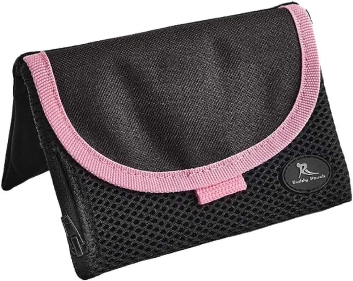 Running Buddy Magnetic Buddy Pouch, Beltess, Chafe and Bounce Free, Runners Fanny Pack, Phone Holder, Great for Running, Walking, Traveling & More, For Men & Women - 6-3/4” L x 4” W - Black and Pink