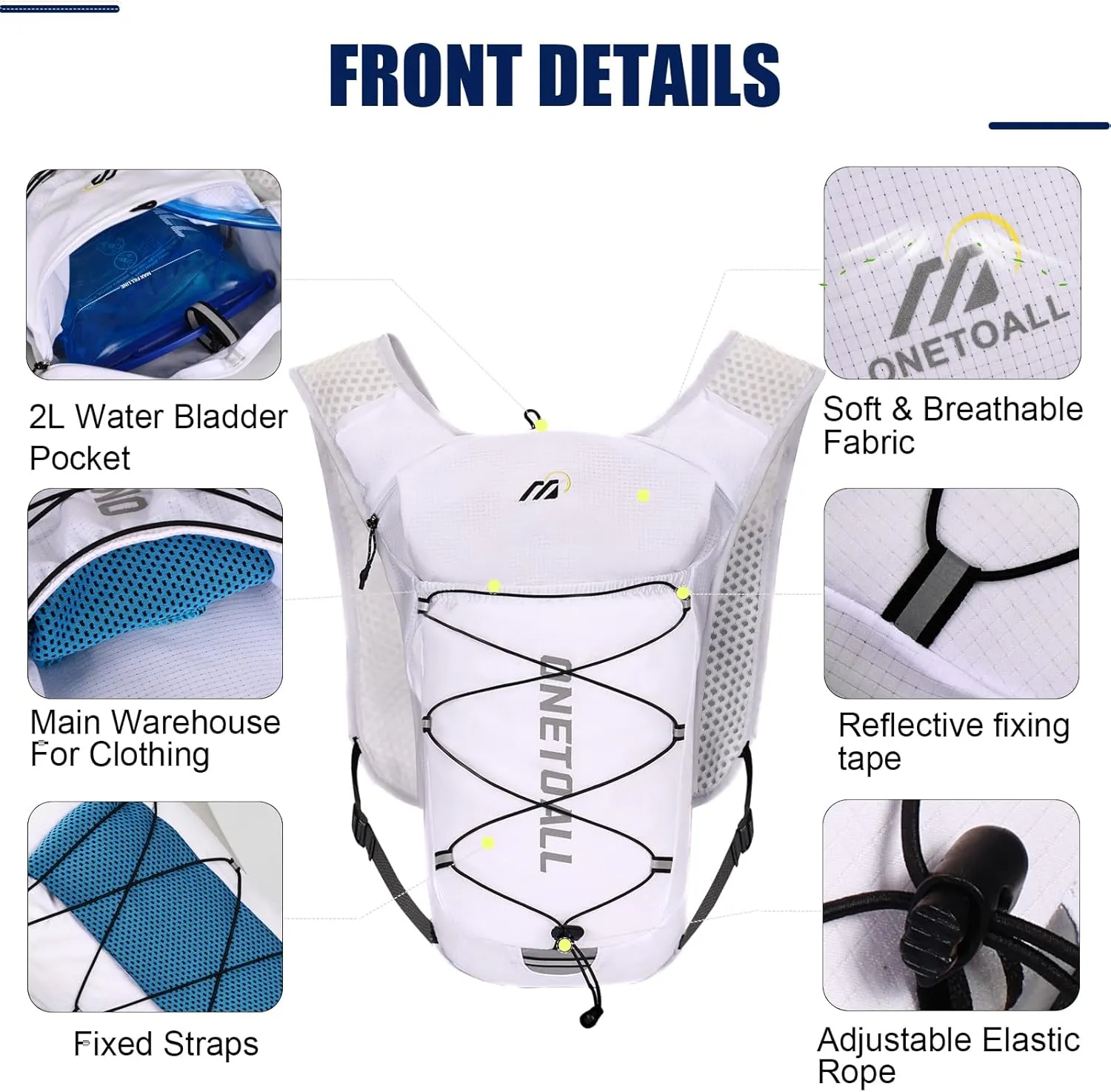 Running Vest for Women & Men, Lightweight 150g Hydration Backpack with 2L Leak-Proof Water Bladder, 6L Pack for Trail Running, Marathon, Hiking, Cycling, Jogging, Adjustable Fit
