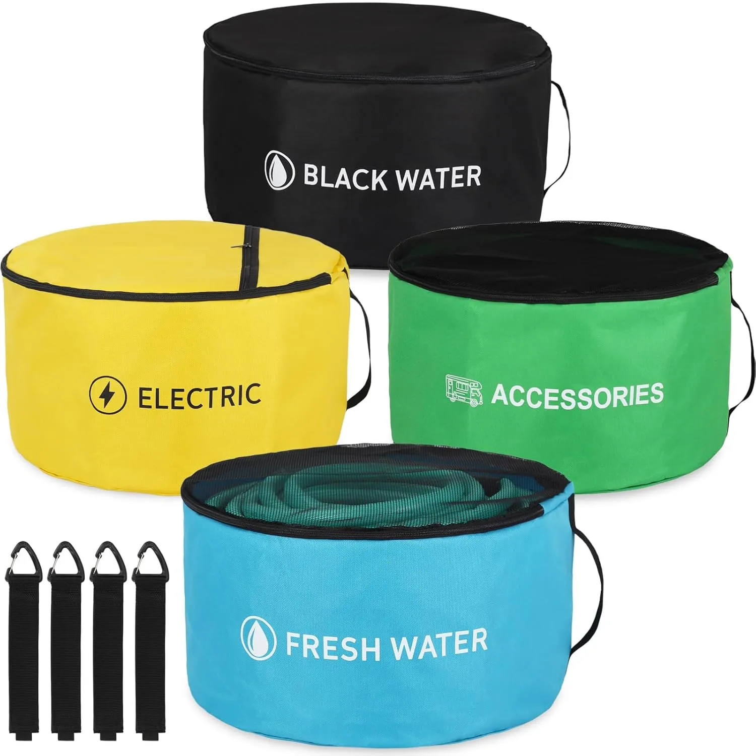 RV Hose Storage Bags, 4 Pack Large Waterproof Sewer Hose Bag, Fresh/Black Water Hoses, Electrical Cords and Organization Bags, RV Camper Travel Trailer Accessories, RV Utility Bag