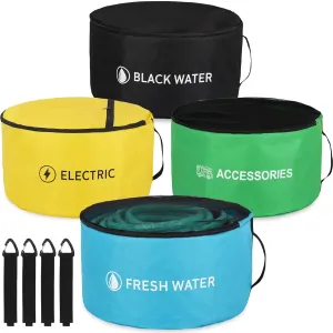 RV Hose Storage Bags, 4 Pack Large Waterproof Sewer Hose Bag, Fresh/Black Water Hoses, Electrical Cords and Organization Bags, RV Camper Travel Trailer Accessories, RV Utility Bag