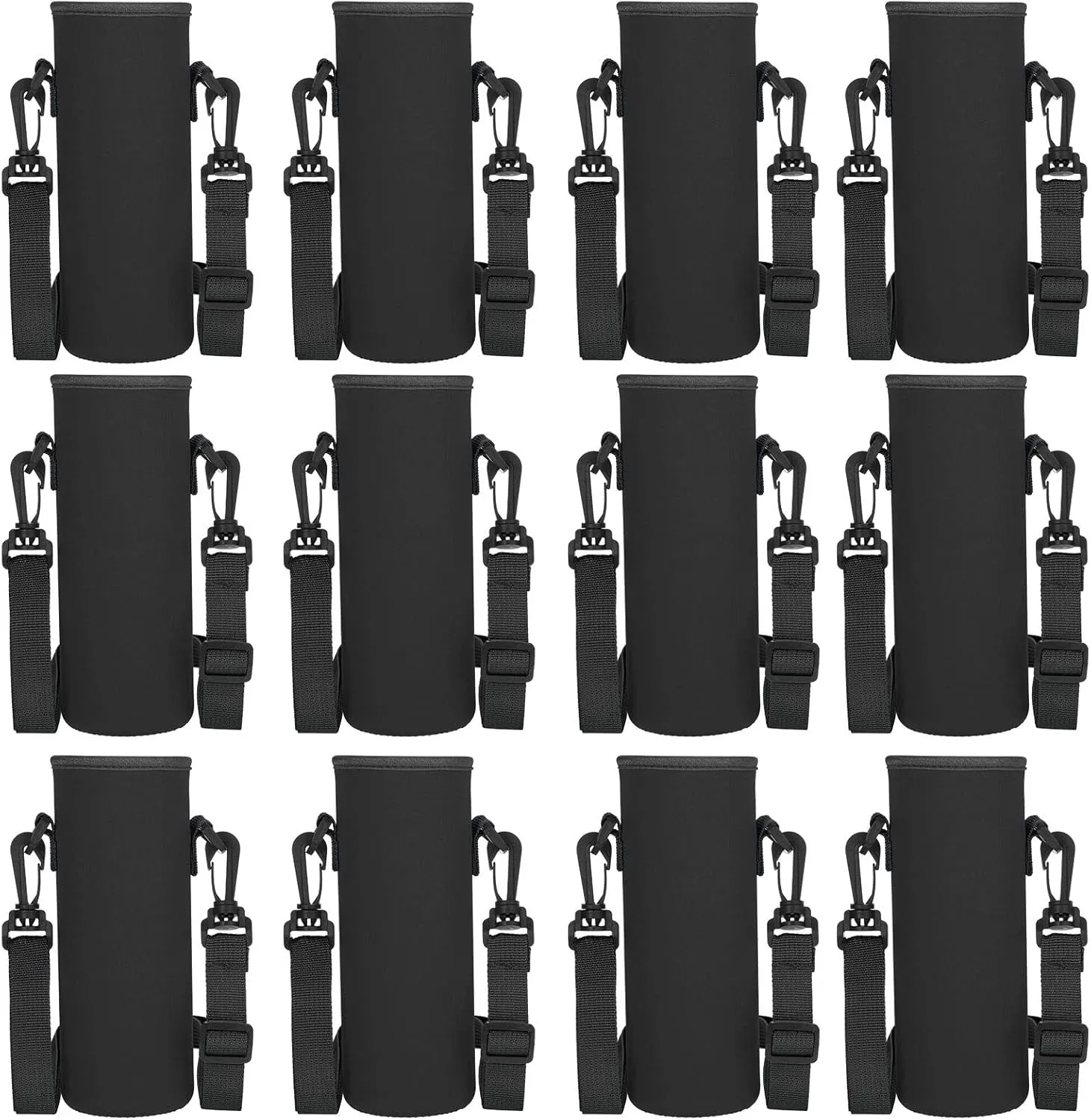 Sabary 12 Pcs Water Bottle Sleeve with Shoulder Strap 25oz Sublimation Water Bottle Holder Carrier Pouch Adjustable Sling Bag for Boys Girls(Black)