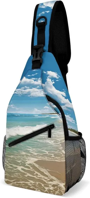 Sandy Beach Crossbody Bags Mini Sling Bag Fanny Chest Bag Travel Daypack Sling Backpack for Men Women