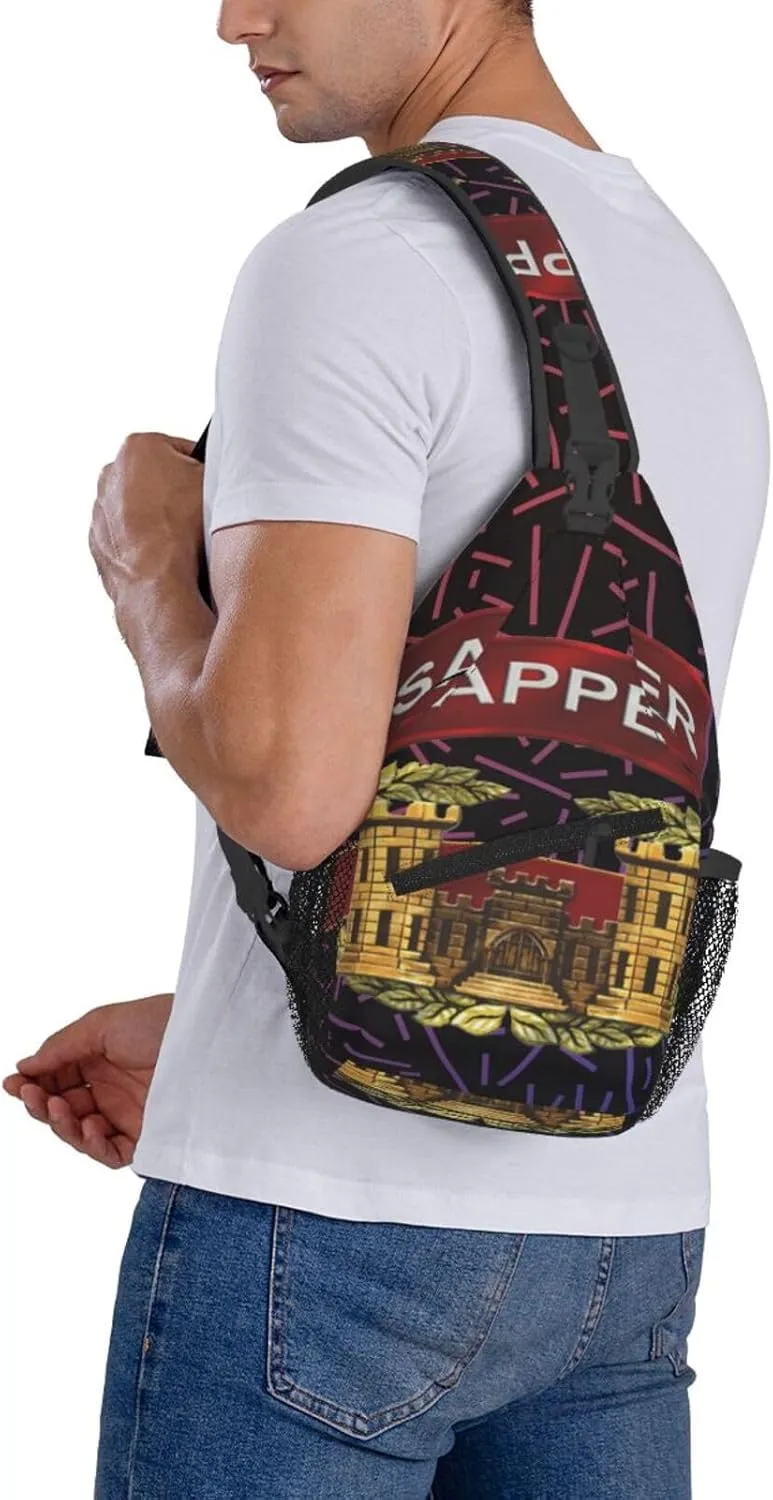 Sapper Tab W Combat Engineer Badge Crossbody For Men Women Sling Chest Bag Shoulder Bag Lightweight One Strap Backpack Multipurpose Travel Hiking Daypack