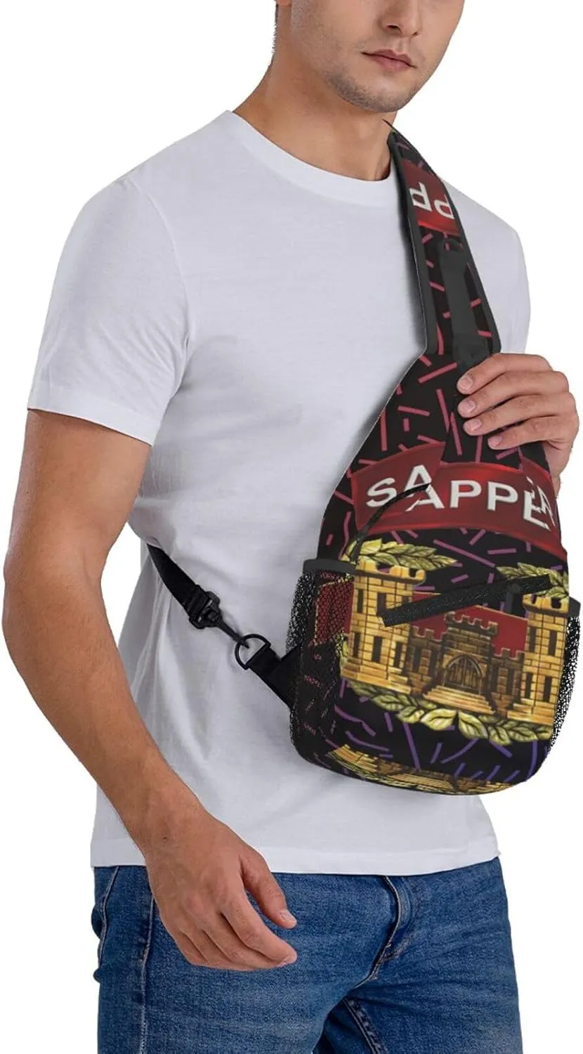 Sapper Tab W Combat Engineer Badge Crossbody For Men Women Sling Chest Bag Shoulder Bag Lightweight One Strap Backpack Multipurpose Travel Hiking Daypack