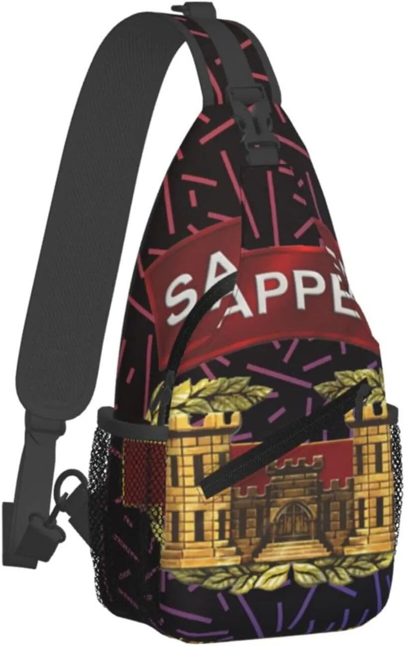 Sapper Tab W Combat Engineer Badge Crossbody For Men Women Sling Chest Bag Shoulder Bag Lightweight One Strap Backpack Multipurpose Travel Hiking Daypack