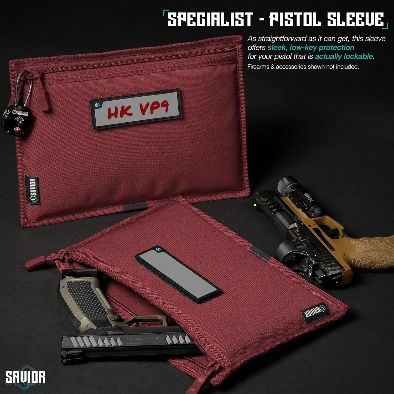 Savior Equipment 600D Tactical Pistol Sleeve Handgun Firearm Bag Soft Case with Reflective Patch for Specialist Series Range Bag, Lockable Zippers, 3-Pack
