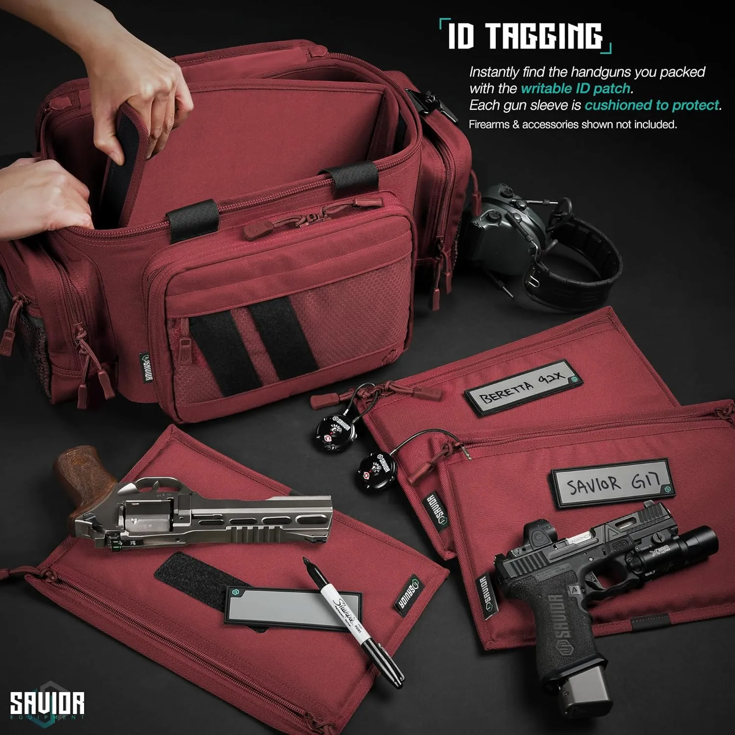 Savior Equipment 600D Tactical Pistol Sleeve Handgun Firearm Bag Soft Case with Reflective Patch for Specialist Series Range Bag, Lockable Zippers, 3-Pack
