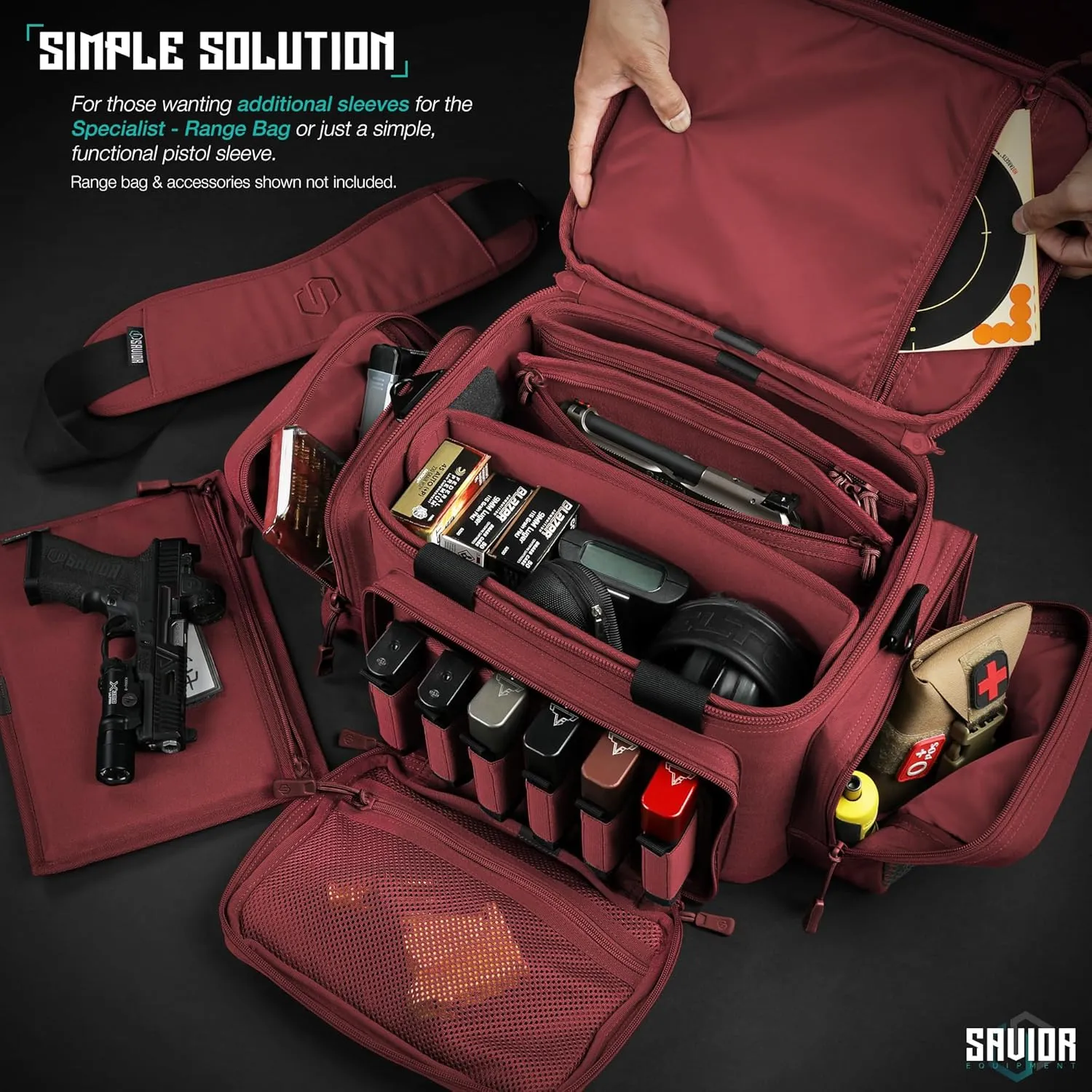 Savior Equipment 600D Tactical Pistol Sleeve Handgun Firearm Bag Soft Case with Reflective Patch for Specialist Series Range Bag, Lockable Zippers, 3-Pack