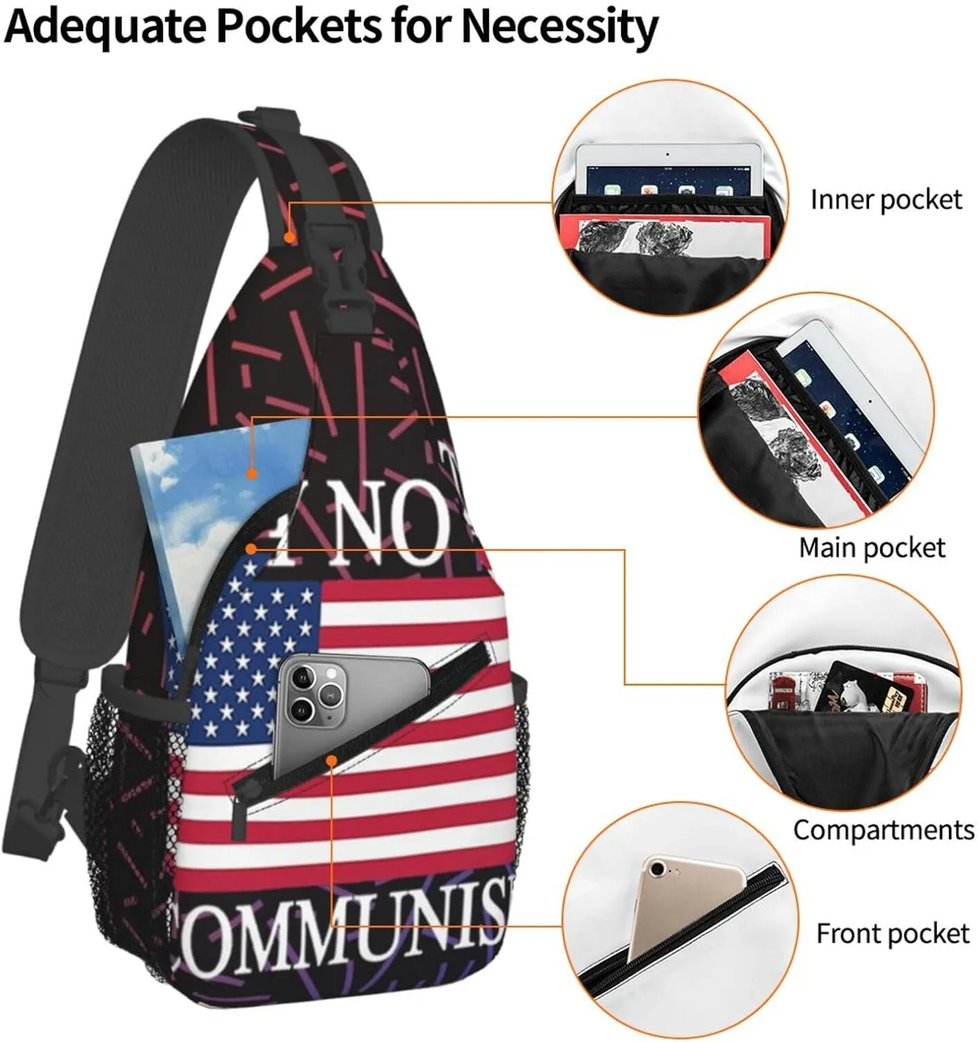 Say No To Communism Crossbody For Men Women Sling Chest Bag Shoulder Bag Lightweight One Strap Backpack Multipurpose Travel Hiking Daypack