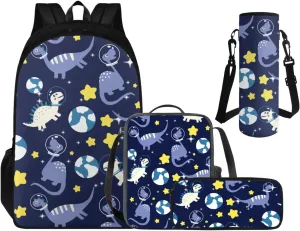 School Backpack Dinosaur, Backpacks for 3rd Grade Boys Back to School 4 PCS Set Pencil Case and Water Bottle Holder Lunch Bag Art Study Supplies for Kids Back to School