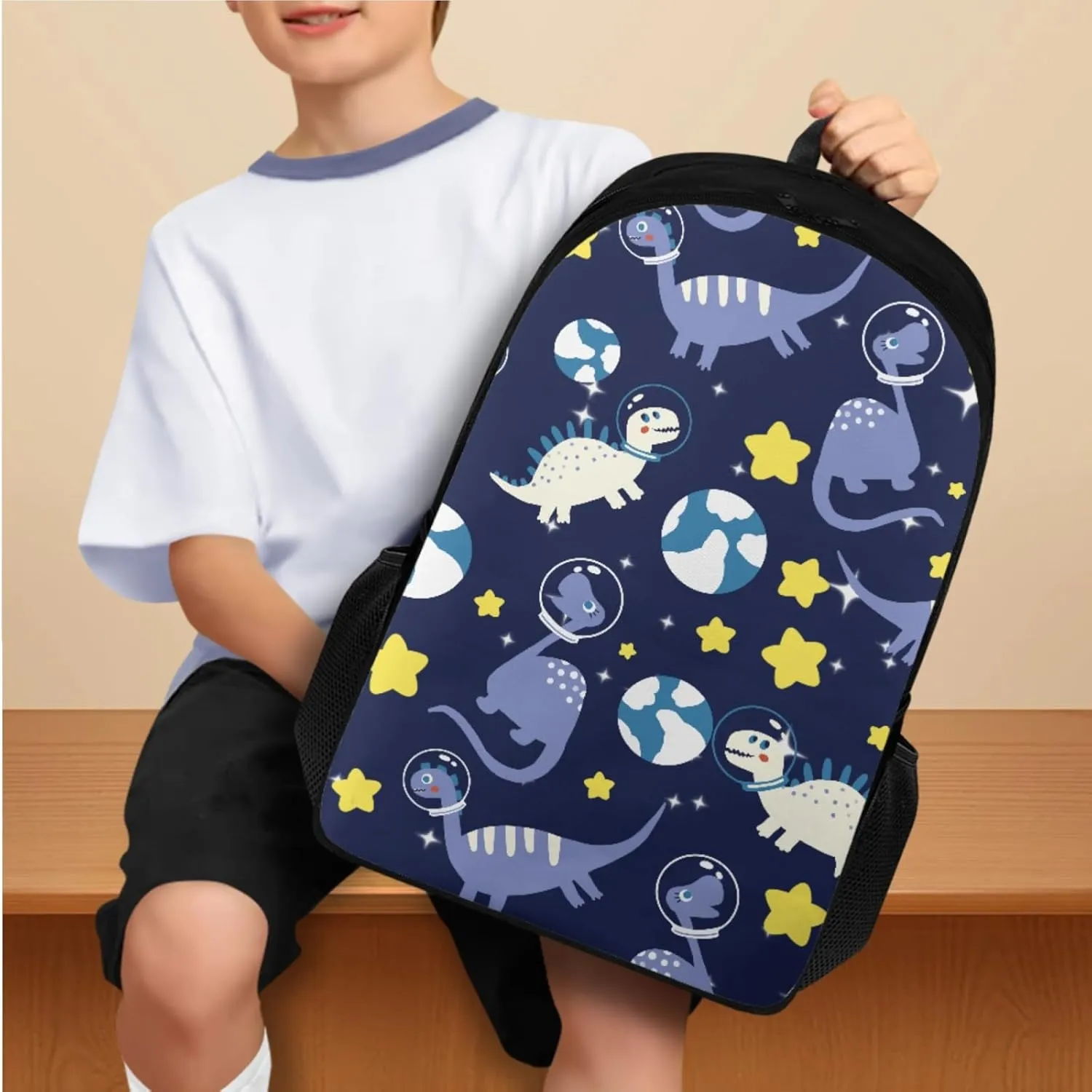 School Backpack Dinosaur, Backpacks for 3rd Grade Boys Back to School 4 PCS Set Pencil Case and Water Bottle Holder Lunch Bag Art Study Supplies for Kids Back to School