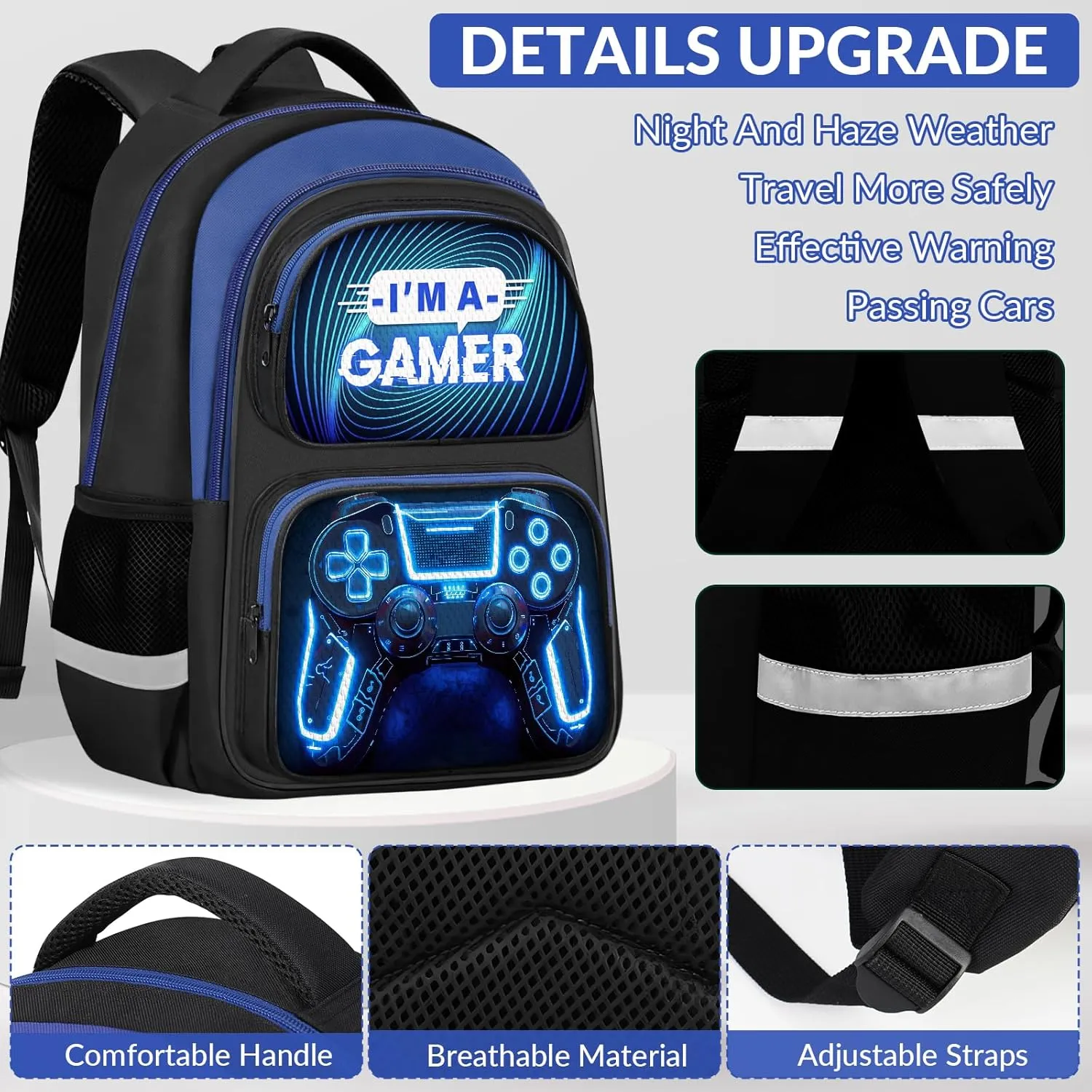 School Backpack for Boys - 3pcs Gamer Boys Backpack with Lunch Box Set for Kids Teens Elementary Middle School - 17″ Video Game Bookbag Travel Back Pack for Age 6-18