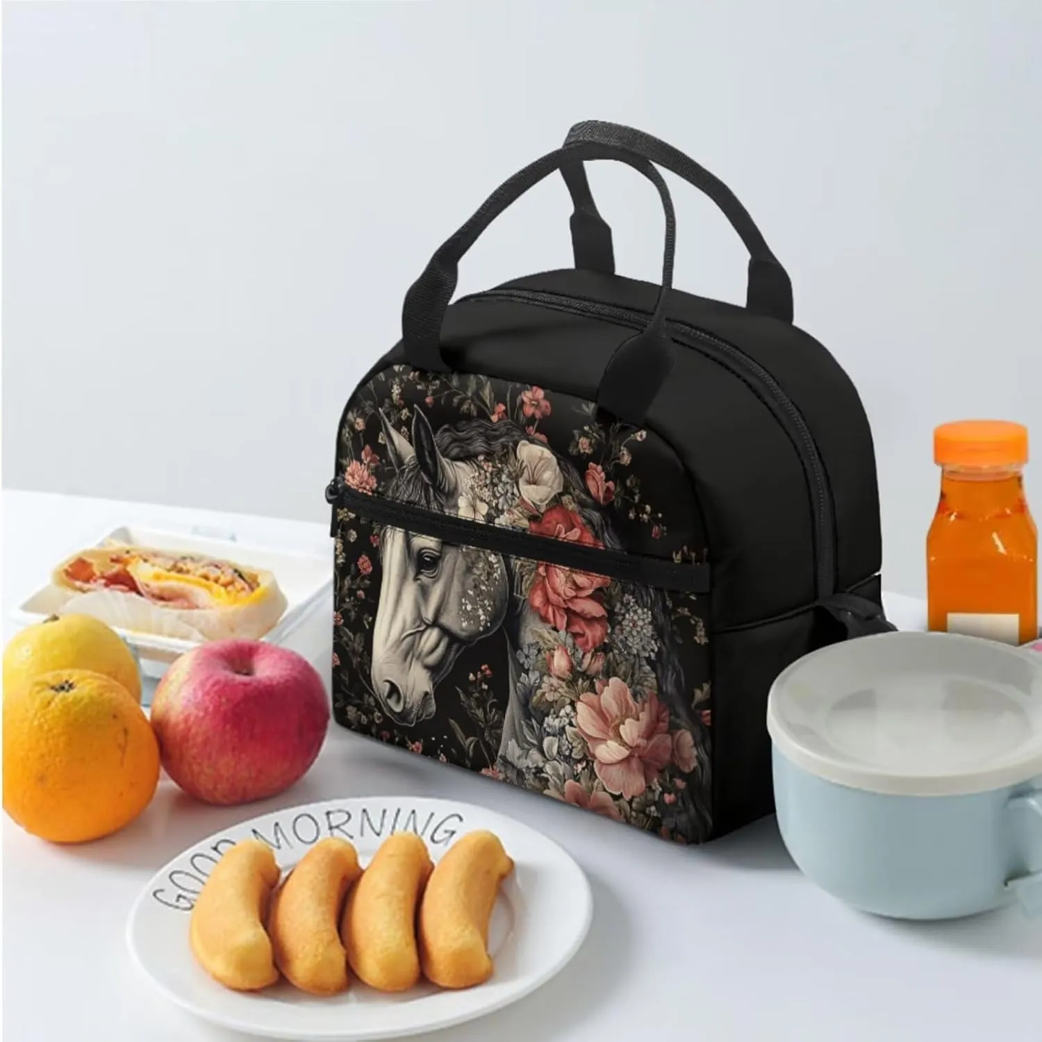 School Backpack with Lunchbox for 4th Grade Girls Ages 9-10 Lightweight Horse Bookbag and Lunch Kit Set Ergonomic for Outdoor Travel and Classroom