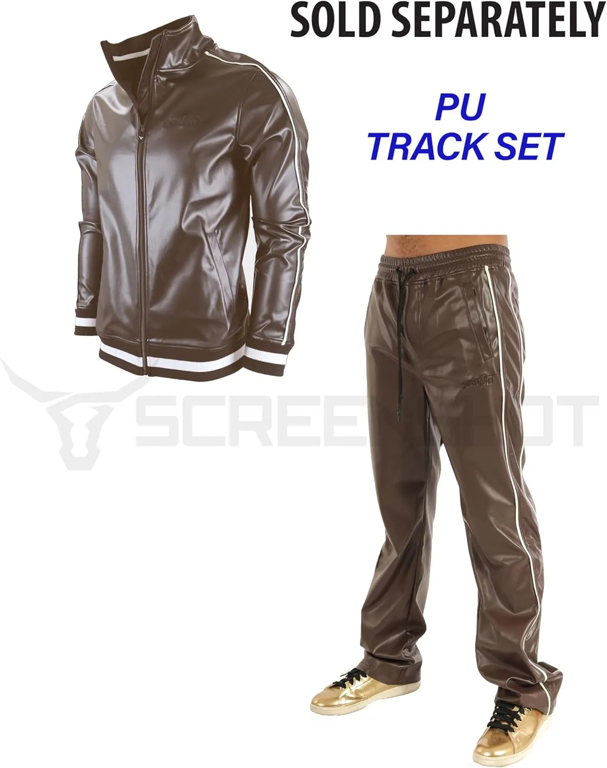 SCREENSHOT TRACKSUITS 3202 Mens PU Urban Premium Track Set Vegan Leather Athletic Streetwear Fashion Suit