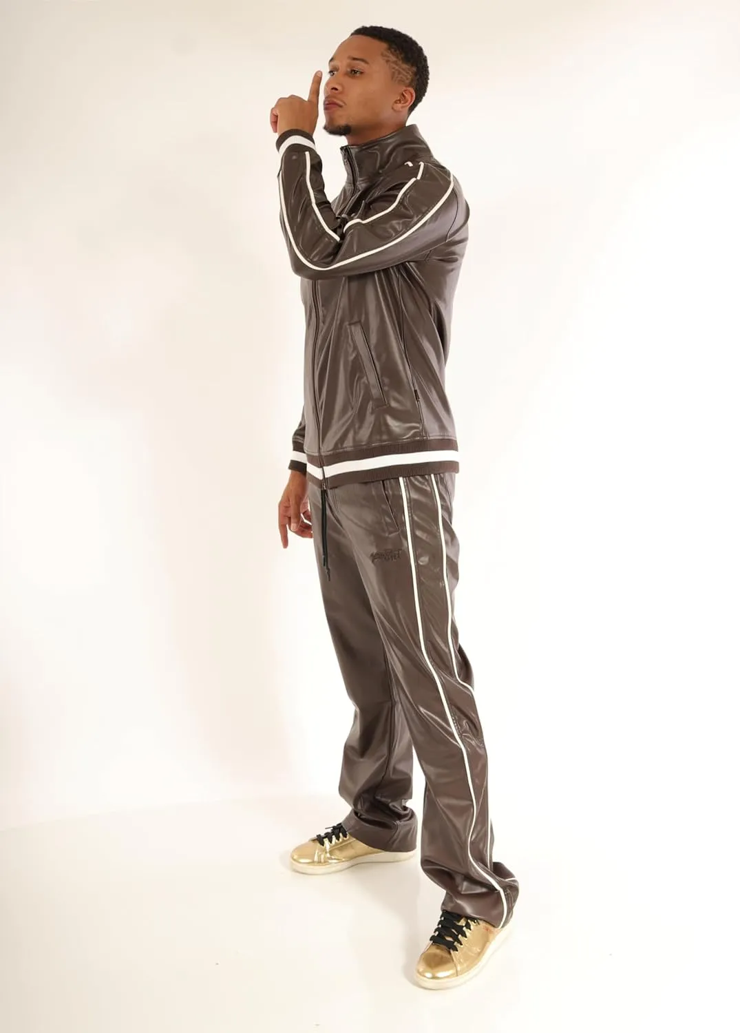 SCREENSHOT TRACKSUITS 3202 Mens PU Urban Premium Track Set Vegan Leather Athletic Streetwear Fashion Suit