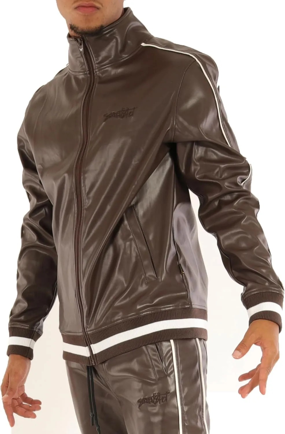 SCREENSHOT TRACKSUITS 3202 Mens PU Urban Premium Track Set Vegan Leather Athletic Streetwear Fashion Suit
