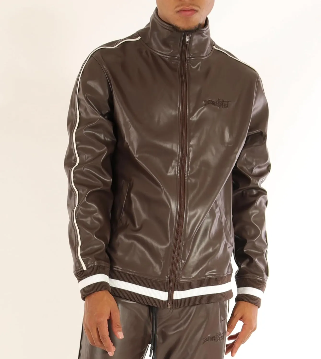 SCREENSHOT TRACKSUITS 3202 Mens PU Urban Premium Track Set Vegan Leather Athletic Streetwear Fashion Suit