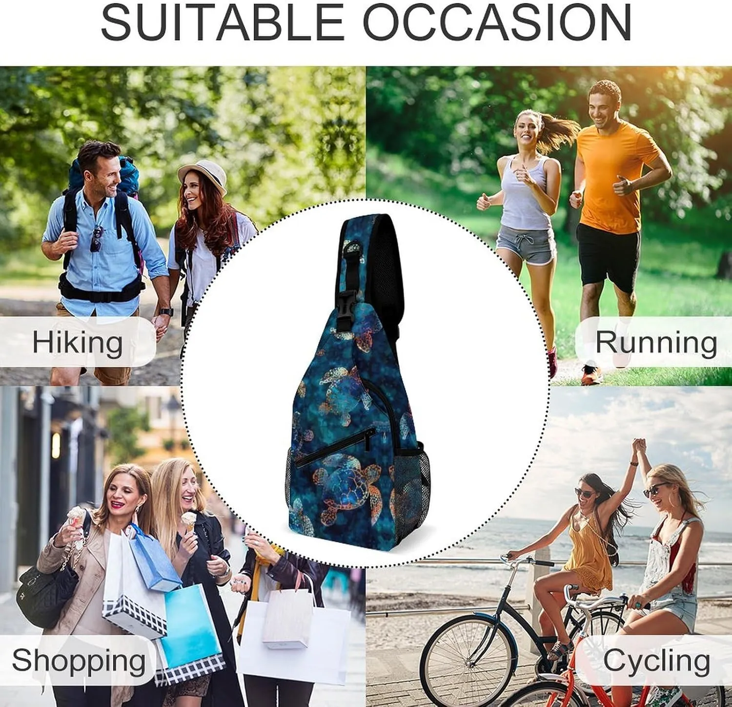 Sea Turtle Sling Backpack Man Womens Crossbody Backpack Chest Bag Cycling Daypack Travel Bag Small Cross Body Bags Sports Backpacks