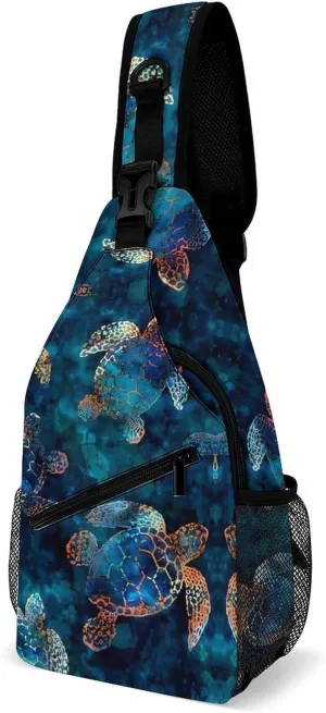 Sea Turtle Sling Backpack Man Womens Crossbody Backpack Chest Bag Cycling Daypack Travel Bag Small Cross Body Bags Sports Backpacks