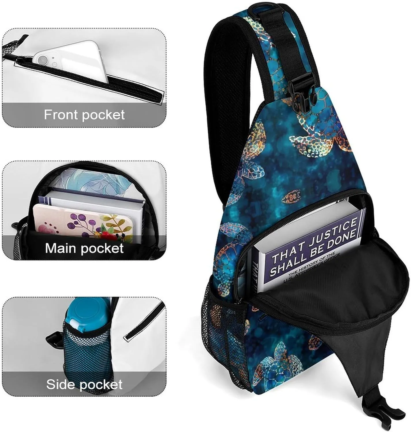 Sea Turtle Sling Backpack Man Womens Crossbody Backpack Chest Bag Cycling Daypack Travel Bag Small Cross Body Bags Sports Backpacks